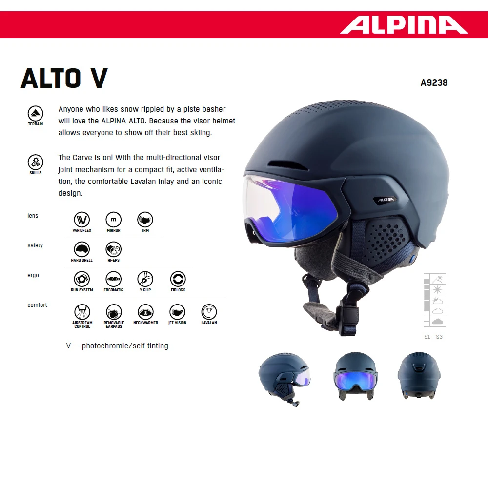 Alpina Alto V Skihelm Met Vizier | Black Matt | Varioflex S1-S2 3 Alpina Alto V Skihelm Met Vizier | Black Matt | Varioflex S1-S2 - Afbeelding 3